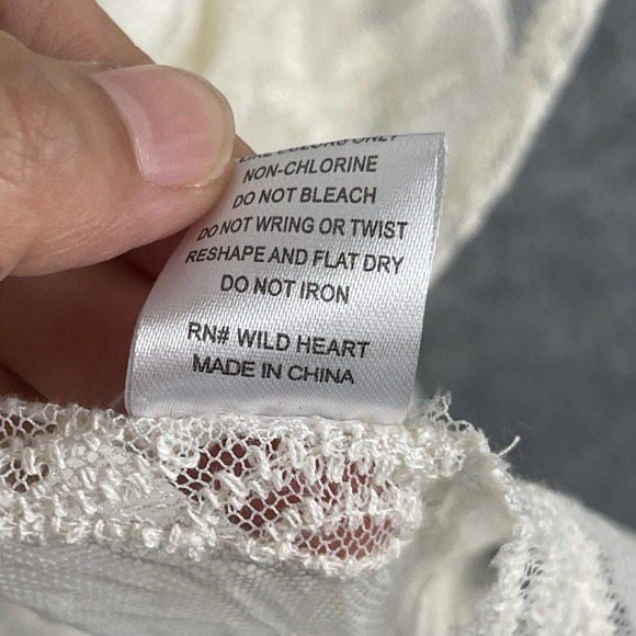 Woven Heart Lace Boho Dress Womens Medium Ivory Sheer Mesh Embroidered Fairy NEW - Picture 10 of 15